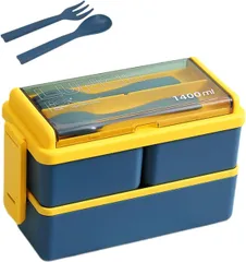 【在庫処分】電子レンジ対応 食洗機 女性 仕切付 男性 高校生 ランチボックス二段 通勤 レンジ 漏れ防止 べんとう箱 おしゃれ ランチボックス 軽量 子供用 お弁当箱 学生 二段 大人用 1400ml大容量 (ネイビー [EFFORTS]弁当箱 19.5*9