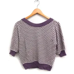 エムズエキサイト EMSEXCITE 柄編み ニット セーター 5分袖 バックリボン F ラベンダー 薄紫 /FT44