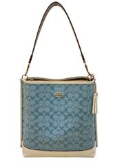 極美品 COACH コーチ シグネチャー 巾着 ショルダーバッグ レザー 水色