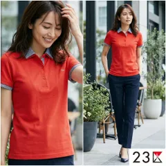 23区 SPORTS【M】半袖ポロシャツ ゴルフ 極美品 胸元刺繍 綿 オレンジ