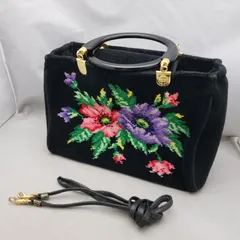 FEILER ハンドバッグ 2WAY フラワー刺繍 ブラック系 　u7232s
