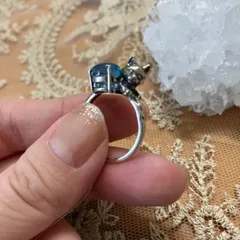 アクアマリン　猫ちゃん　リング