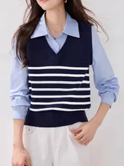 ボーダー柄 ベスト シャツ BL ピーチ 生地 起毛 スウェット ジャケット ジップアップ