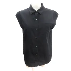 インディヴィ INDIVI シャツ ブラウス ステンカラー 切替 フレンチスリーブ 38 M 黒 ブラック /AU