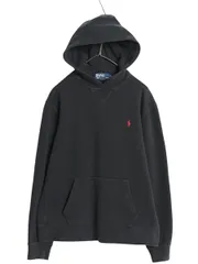 【お得なクーポン配布中!】 90s ポロ ラルフローレン リブ編み コットン ニット フード パーカー メンズ M / オールド 前V スウェット セーター プルオーバー ブラック