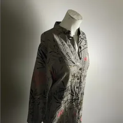 USA 90s リネンシャツ シルクシャツ ヴィンテージ アメリカ 字 スタンドカラー デザインシャツ マニッシュ H795 G743