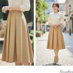 ★新品タグ付き★Rirandture【2】ロングフレアスカート 薄茶 プリーツ