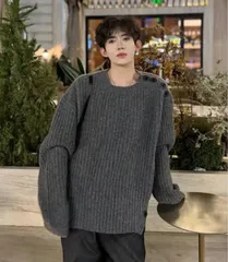 グレー テクスチャーニット セーター 韓国 ミニマル ルーズ ユニセックス