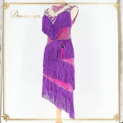 社交ダンス 衣装 ラテン ドレス ワンピース フリンジ 紫 ピンク デモ 競技 ダンス パーティ 発表会 Elegance ピンク系 パープル系 鮮やか おしゃれ ラテンダンス 衣装 レディース 競技会 発表用 ショー デモ用 ダンス衣装