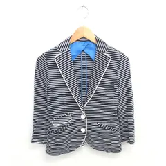 ダブルスタンダードクロージング ダブスタ DOUBLE STANDARD CLOTHING テーラード ジャケット ボーダー 背抜き 七分袖 S ネイビー ホワイト 紺 白 /TT30