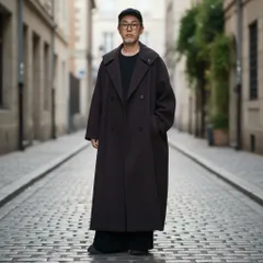 ヴィンテージ　紫　ロングコート　メンズＬ相当　マキシ丈　カシミヤ風　ウール　モード　レトロ　オーバーサイズ　古着　９０ｓ