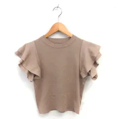 グレイル GRL ニット セーター 丸首 フリルスリーブ 半袖 M 茶 ベージュ /TT