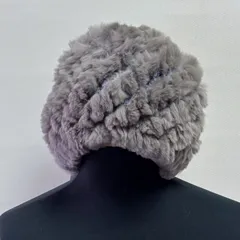 【新品】レッキスファー帽子 ブラック ラビットファー ニット帽子 編み込み リアルファー 毛皮 レディース