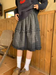 ダストチェック フリルSK (バンド ミディ スカート)