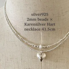 silver925 ビーズ×カレンシルバーのぷっくりハートのネックレス41.5cm レディース r