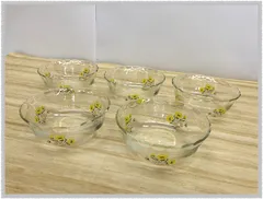 昭和レトロ PYREX パイレックス 食器 ガラスボウル 硝子 ５枚セット 花柄 フラワー 耐熱 小鉢 サラダボウル レトロポップ かわいい