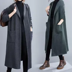 トップス レディース カーディガン 長袖 ロング ブラック グレー グリーン ロング フード パーカー ビッグ