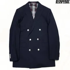 BURBERRY BLACK LABEL テーラードジャケット ブレザー ダブルブレスト ノバチェック メタルボタン ロゴ刻印 背抜き サイドベンツ Lサイズ 黒系 濃紺 ネイビー バーバリーブラックレーベル