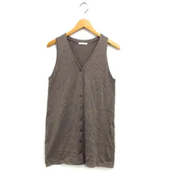 スタディオクリップ Studio Clip ニット ロングベスト ウール混 Vネック リブ フロントボタン 前開き 茶 ブラウン /NT14