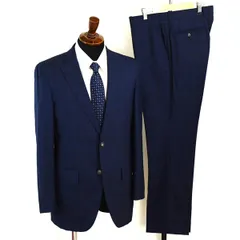 麻布テーラー 2つボタン シングルスーツ M A6 ダークネイビー ウインドペン ノータック 開き見せ azabu tailor 夏物 春夏 薄手 6XA126 【送料無料】【中古】【メンズビジネス】202601