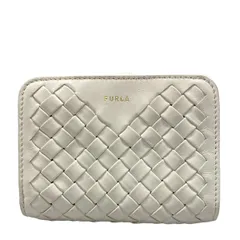 FURLA(フルラ) 2つ折り財布 - ライトグレー 編み込み/L字ファスナー レザー