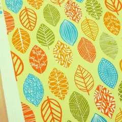 約33cm　 COCO2506H-2E　イエロー　北欧風 リーフ柄  葉っぱ 木の葉 プリント オックス生地　生地 布地 布 ハンドメイド