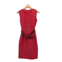 デビュー ド フィオレ Debut de Fiore ワンピース ロング ノースリーブ ベルト シンプル 36 レッド 赤 /KT1