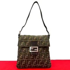 極 美品 FENDI フェンディ マンマバケット ズッカ FF 柄 ロゴ キャンバス レザー セミ ワン ショルダーバッグ ハンドバッグ ブラウン 09-10