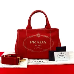 ほぼ未使用 袋付き PRADA プラダ カナパ ロゴ チェック柄 キャンバス 2way ハンドバッグ ミニ トートバッグ ショルダーバッグ レッド 04857