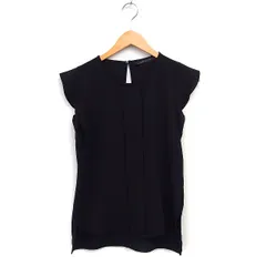 ザラウーマン ZARA WOMAN フリル袖 ブラウス 丸首 無地 シンプル XS ブラック 黒 /FT22