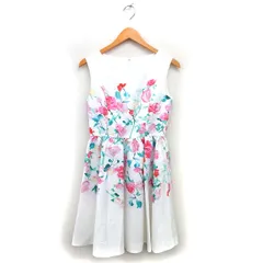 チェスティ Chesty ボートネック フレア ワンピース ひざ丈 バラ柄 ノースリーブ 1 白 ホワイト /NT35