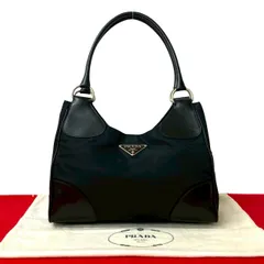 極 美品 保存袋付き PRADA プラダ 三角ロゴ 金具 プレート ナイロン レザー 本革 ハンドバッグ ショルダーバッグ ブラック 黒 45563
