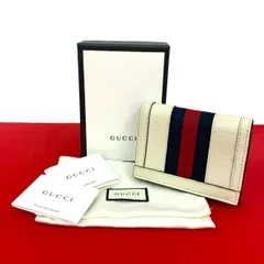 ほぼ未使用 箱 袋付き GUCCI グッチ オフィディア シェリーライン GG ロゴ金具 レザー 二つ折り財布 ミニ ウォレット アイボリー 33756
