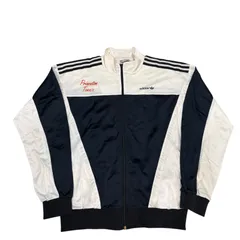 80s USA製 Adidas Track JKT L 白 ネイビー アディダス トラックジャケット ジャージ プリンストン トレフォイルロゴ 古着