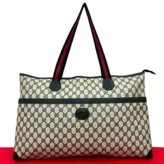 極 美品 GUCCI グッチ オールドグッチ シェリーライン GGスプリーム ロゴ 総柄 レザー トートバッグ ハンドバッグ ネイビー レッド 33667