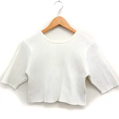 ミスティック mystic バックスリット 半袖 リブ ニット セーター ショート丈 半袖 丸首 無地 F オフホワイト 白 /FT4