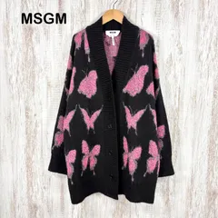 MSGM エムエスジーエム バタフライ 蝶 総柄 Vネック モヘヤ ニット 長袖 ロングカーディガン オーバーサイズ ブラックピンク y2k 平成ギャルのサムネイル