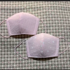 ハンドメイド、無地、星柄の子供用立体マスク、ピンク、2点セット、小学生〜