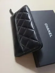 シャネル ジッパー コイン 財布 ラムスキン ブラック