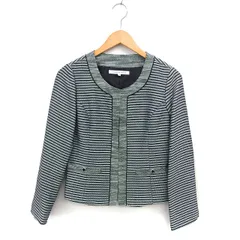 ケティ KETTY sorella di ツイード ノーカラー ジャケット 総裏地 クロップド ホック ボーダー 2 黒 ブラック /NT3