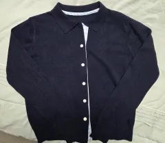 ネイビー カラーネック ニットカーディガン