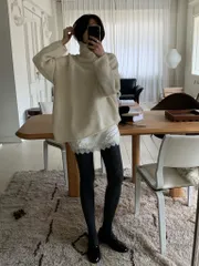 アシンメトリー タートルネック ニット (ハイネックニット アシンメトリー丈 冬レイヤード 冬デイリーウェア 必須アイテム)