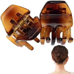 【新着商品】ミニヘアクリップ Sサイズ 強力グリップタイプ 髪が多い方にも 小さめ バンスクリップ (ブラウン×2個セット)