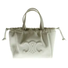 CELINE (セリーヌ) キュイル トリオンフ ロゴ スモール カバ ドローストリング レザー 2WAY ハンド ショルダーバッグ ゴールド金具 ホワイト 111013DU3