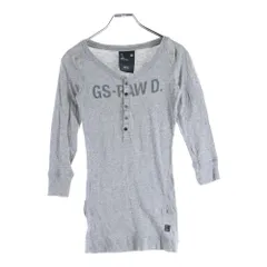 G-STAR RAW (ジースターロウ) フロントロゴ ヘンリーネック 七分丈Tシャツ カットソー グレー