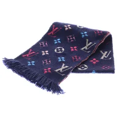 LOUIS VUITTON (ルイヴィトン) モノグラム エシャルプ ロゴマニア レインボー フリンジ付シルク混ウールマフラー ネイビー/マルチカラー M70899