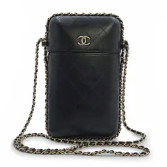 シャネル A94471 ココマーク マトラッセ ラムスキン ブラック フォンホルダー スマホ 携帯 スマートフォンケース ポーチ チェーン ショルダーバッグ 斜め掛け レザー ゴールド金具 CHANEL（未使用　展示品）