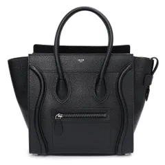 セリーヌ 189793DRU.38NO ラゲージ マイクロ ショッパー ドラムドカーフ レザー ブラック 黒 ハンドバッグ アンティークシルバー金具 CELINE（未使用　展示品）