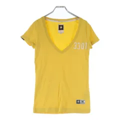G-STAR RAW (ジースターロウ) 刺繍ロゴ Vネック 半袖Tシャツ カットソー イエロー