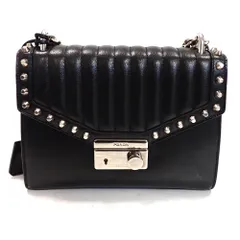 Th592731 プラダ チェーンショルダーバッグ スタッズ ストライプステッチ 本革 ブラック レディース PRADA 中古